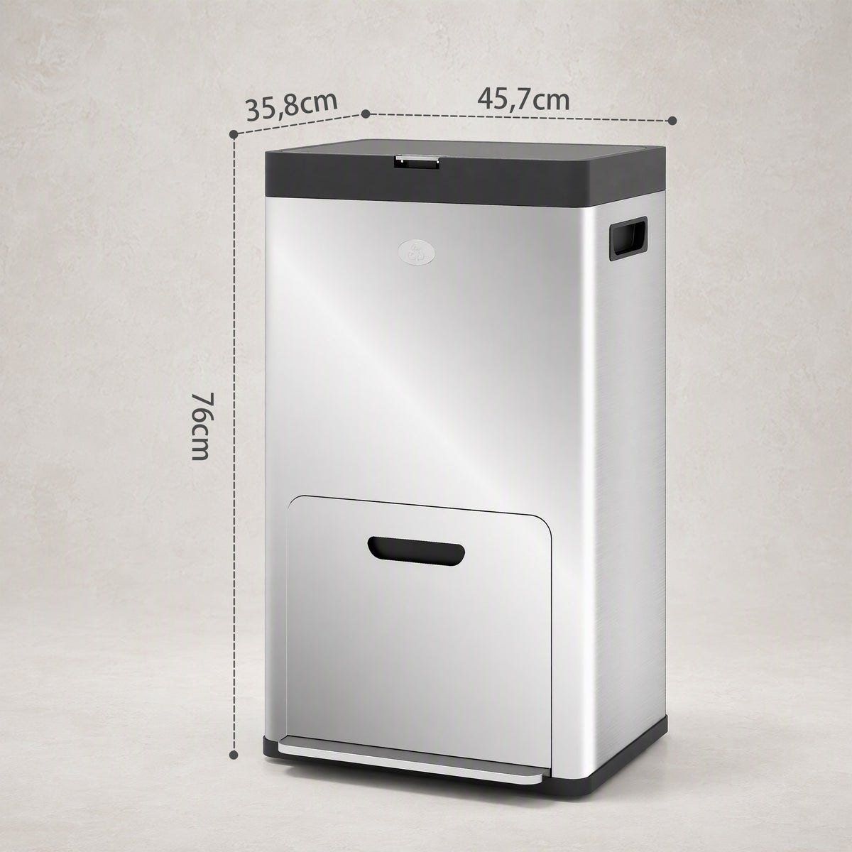 Poubelle rectangulaire à pédale poubelle cuisine 3 compartiments fermeture douce acier inox 45,7 x 35,8 x 76 cm argent-2