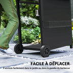 Barbecue gaz 3+1 brûleurs en acier, puissance 9,5 kW, barbecue de jardin 2 grilles étagères latérales, 2 roues, noir-7