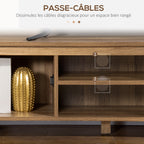 Meuble TV Banc TV 110 cm Design Industriel, avec 2 placards, 2 niches, 2 Passe-Fils, Aspect Bois veinage Portes métal Noir-3