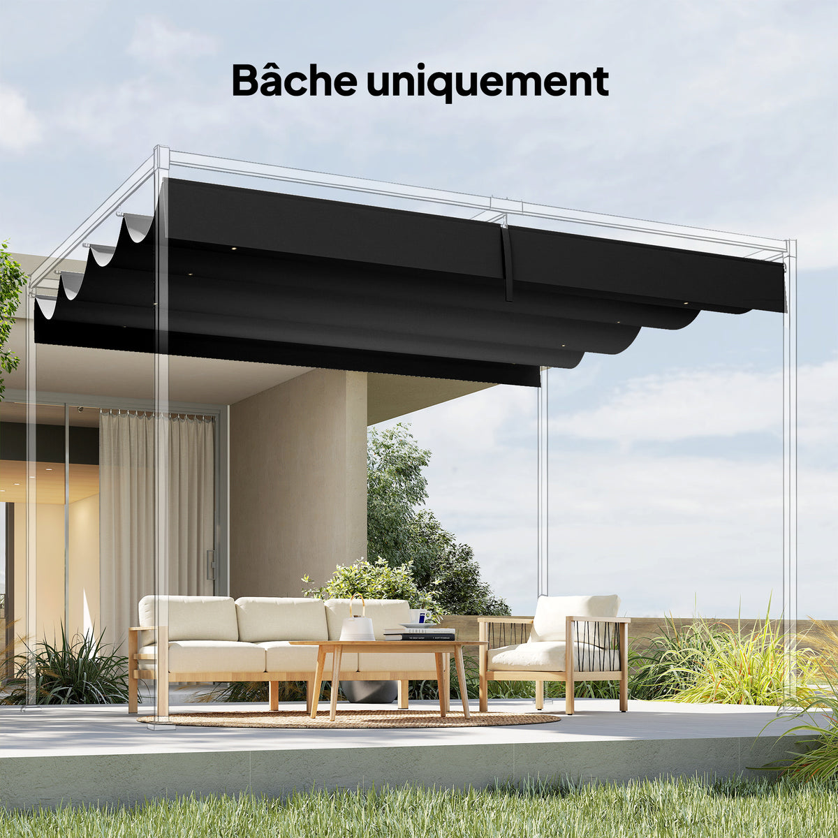 Toile de Toit pour pergola Bâche pour Pergola rétractable de 4 x 3 m, Toile Uniquement 392 x 350 cm, Gris foncé-7