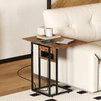 Table d'appoint bout de canapé avec station de charge, plateau pliable, 39 x 29 x 57 cm, brun rustique et noir-1