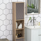 Meuble colonne salle de bain à 6 niveaux, meuble de rangement étroit avec 2 portes, 2 compartiments ouverts et étagère réglable, pour toilette, petits espaces, 30 x 24 x 170 cm gris et chêne-7