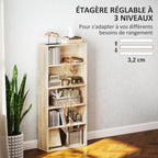 Bibliothèque étagère de rangement 5 niveaux avec étagères réglables pour salon, chambre, bureau, 60x24x133,5cm, naturel-4