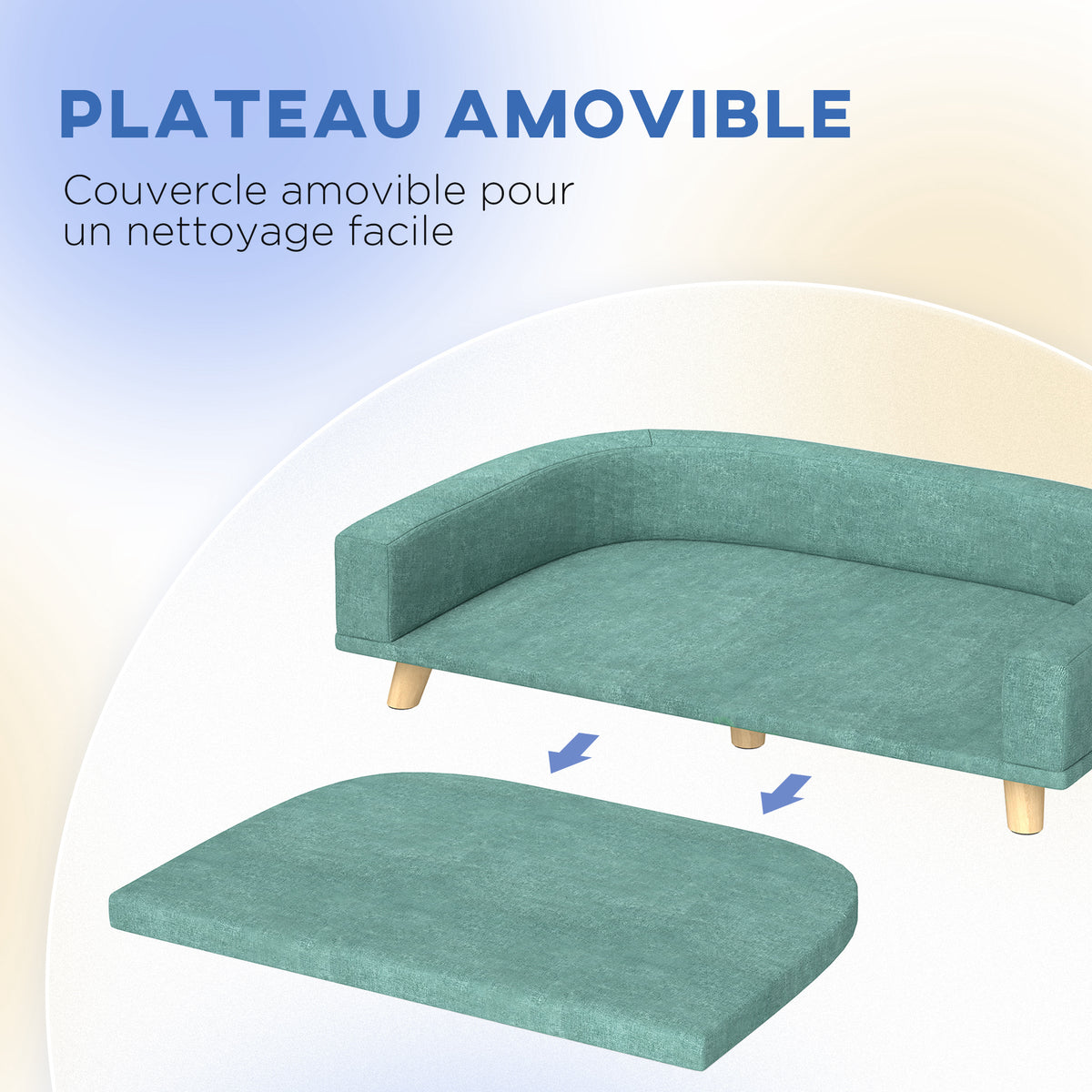 Canapé pour chien grand lit surélevé pour chien coussin lavable cadre en bois tissu polyester 98 x 67 x 25 cm vert clair-4