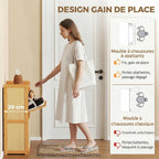 Meuble à chaussures 14 paires, armoire à chaussures 2 tiroirs rabattables, étagères réglables, 69x29x83cm, bois naturel-3