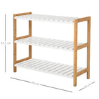 Étagère à chaussures à 3 niveaux, porte-chaussures en bois de pin avec 3 étagères à lattes, pour salon, entrée, 70 x 26 x 57,5 cm, blanc et effet bois naturel-2