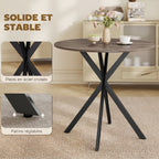Table à manger ronde pour 2 personnes avec plateau aspect bois et piètement croisé en acier, marron-5