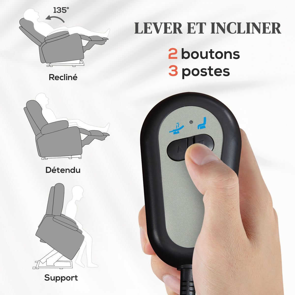 Fauteuil releveur relax électrique, fonction massage et chaleur, inclinaison réglable, repose-pied, télécommandes, gris-3
