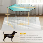Parc pour chien, enclos chien 6 panneaux avec toit, modulable et pliable, enclos portable 76H cm avec porte argent vert-2