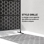 Panneau brise vue décoratif paravent extérieur à motif géométrique ajouré en métal - 122 x 45 x 198 cm, noir-3