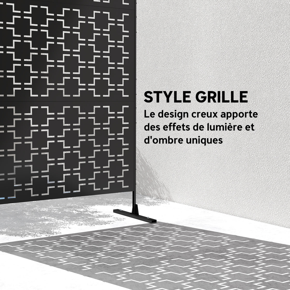 Panneau brise vue décoratif paravent extérieur à motif géométrique ajouré en métal - 122 x 45 x 198 cm, noir-3