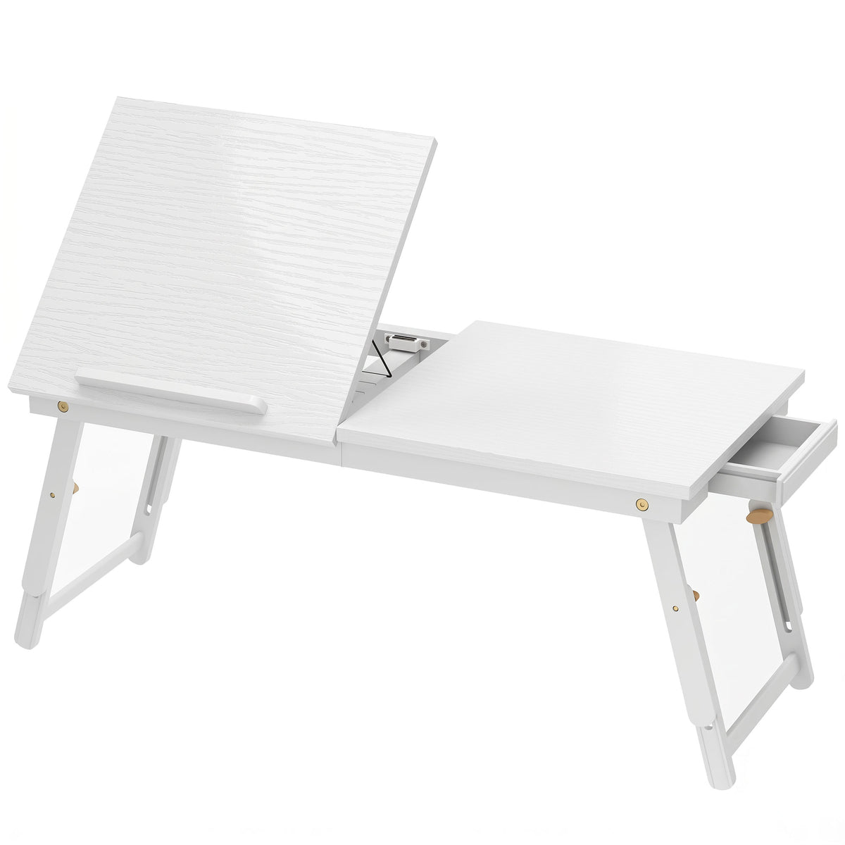 Table de lit pliable et réglable, plateau de lit pour ordinateur portable en bambou plateau inclinable 83,5x33x34cm blanc-0