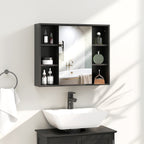 Meuble salle de bain avec miroir, placard à portes et 6 compartiments ouverts, 60 x 14,5 x 49,4 cm, noir-9