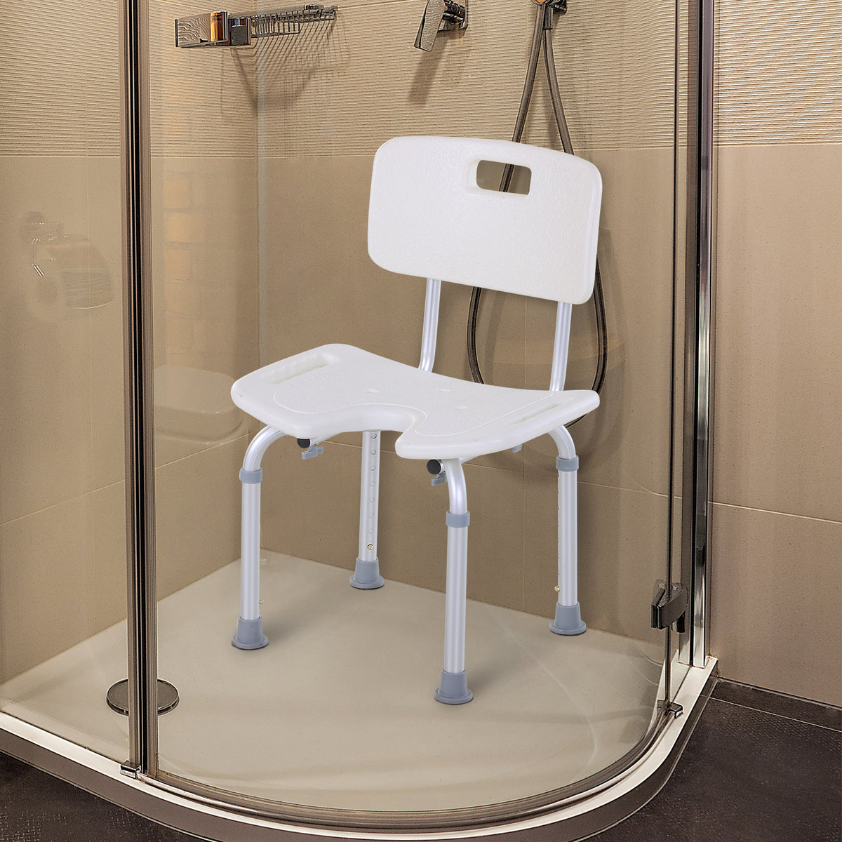 tabouret de douche chaise de douche ergonomique hauteur réglable pieds antidérapants charge max. 136 Kg alu HDPE-1