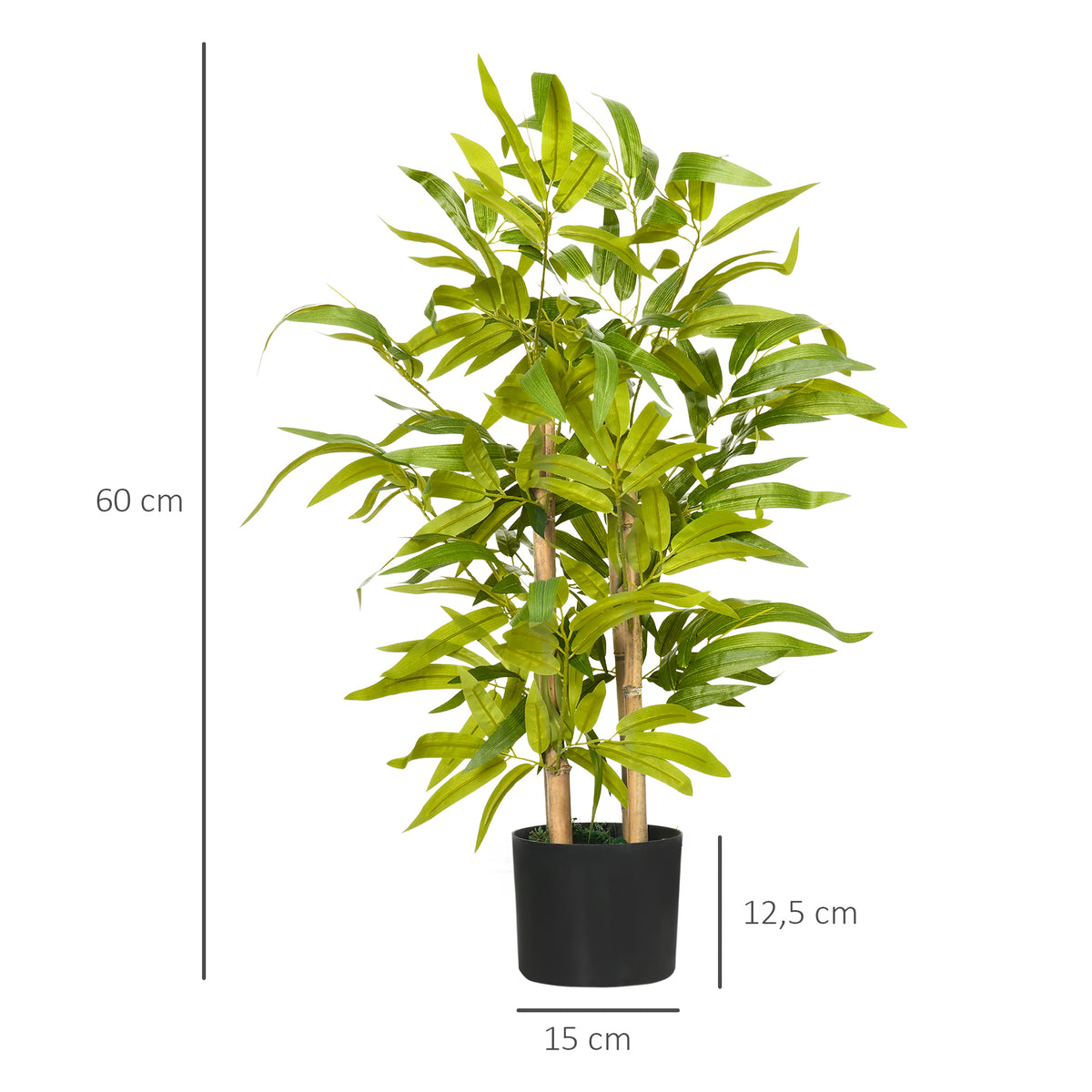 Bambou artificiel plantes artificielles hauteur 60 cm - tronc branches lichen feuilles grand réalisme pot inclus-2