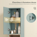 Meuble colonne salle de bain, meuble de rangement, 2 portes, compartiment et étagères réglables, 30x24x140cm, vert-5