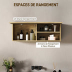 Armoire murale de salle de bain, meuble de rangement suspendu avec porte à charnières, 80 x 25 x 30 cm, bois naturel-4