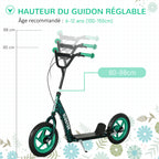 Trottinette patinette scooter enfant grandes roues de 6 à 12 ans hauteur réglable frein arrière béquille vert-3