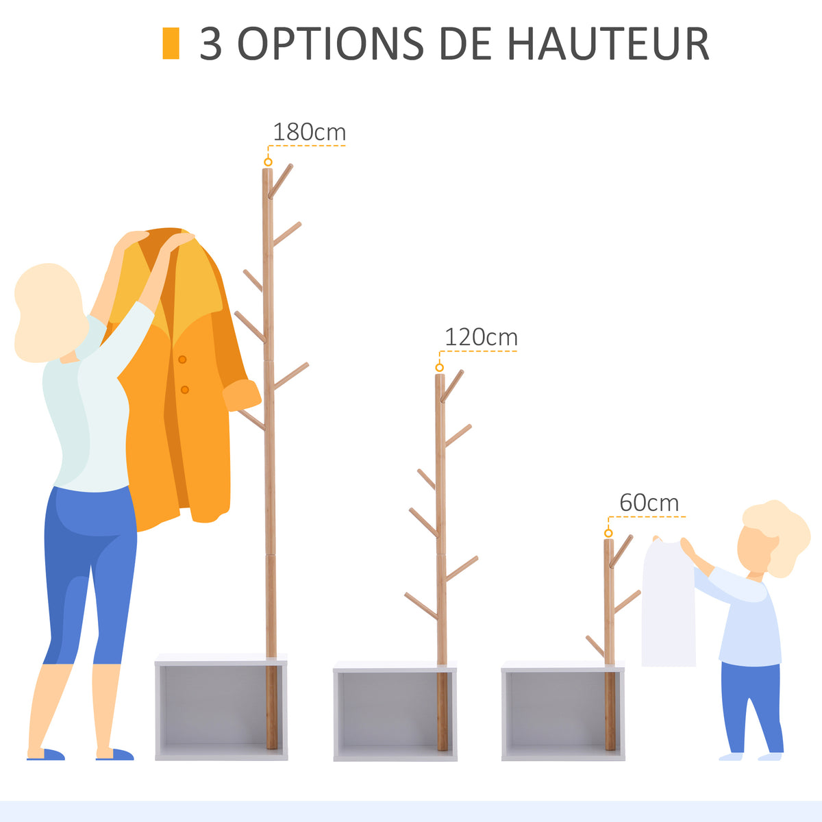 Meuble rangement porte-manteaux 2 en 1 cosy 40L x 30l x 180H cm MDF blanc bois massif bambou-6