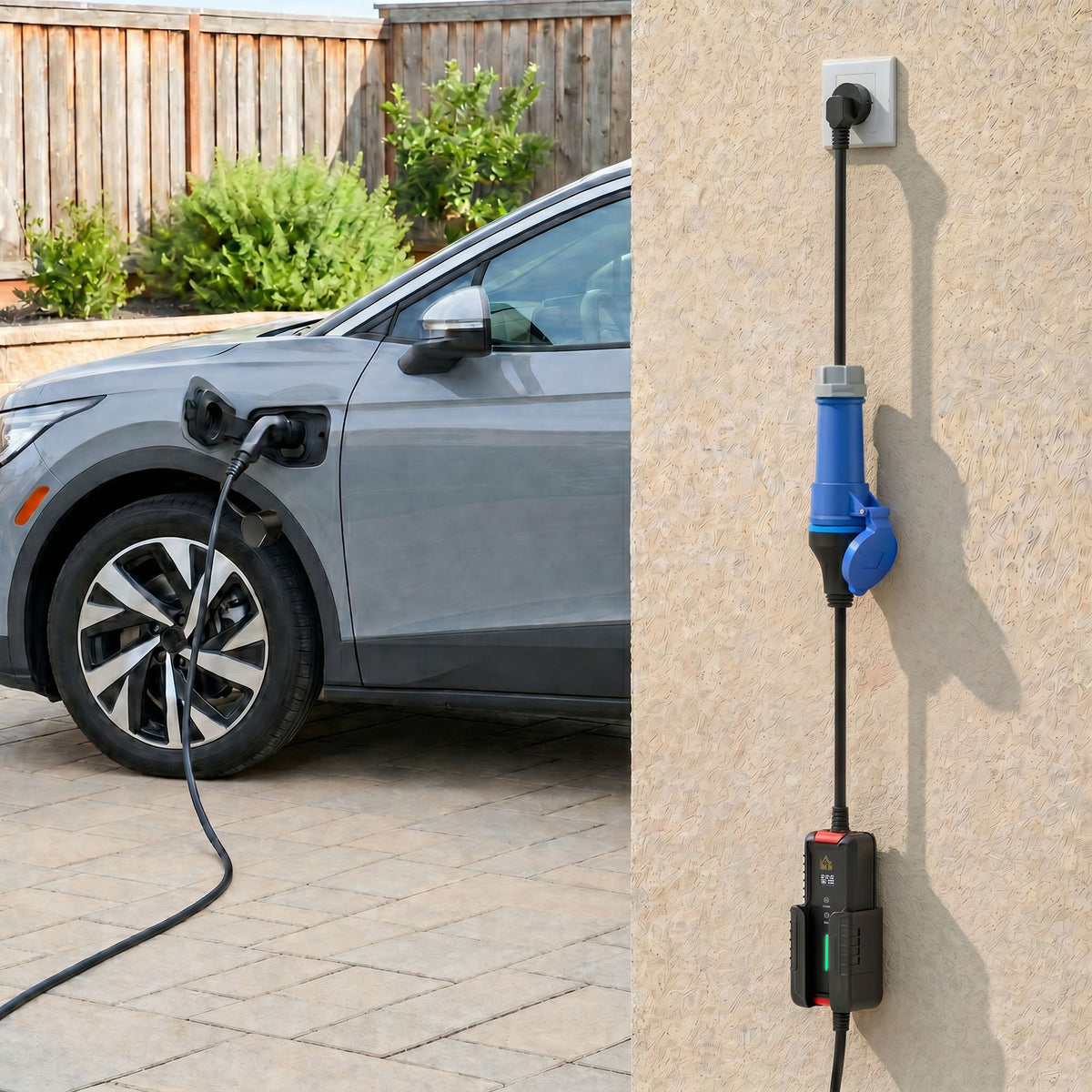 Chargeur Voiture Électrique Type 2, 7,4kW, 6-32A, 8m, Prise CEE, Adaptateur Européen, Écran LCD, IP65, 21x8,5x5cm, Noir-1