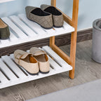 Étagère à chaussures à 3 niveaux, porte-chaussures en bois de pin avec 3 étagères à lattes, pour salon, entrée, 70 x 26 x 57,5 cm, blanc et effet bois naturel-8