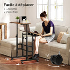 Bureau assis debout bureau réglable en hauteur 60 x 60 cm à roulettes avec plateau inclinable cadre métal brun rustique-5