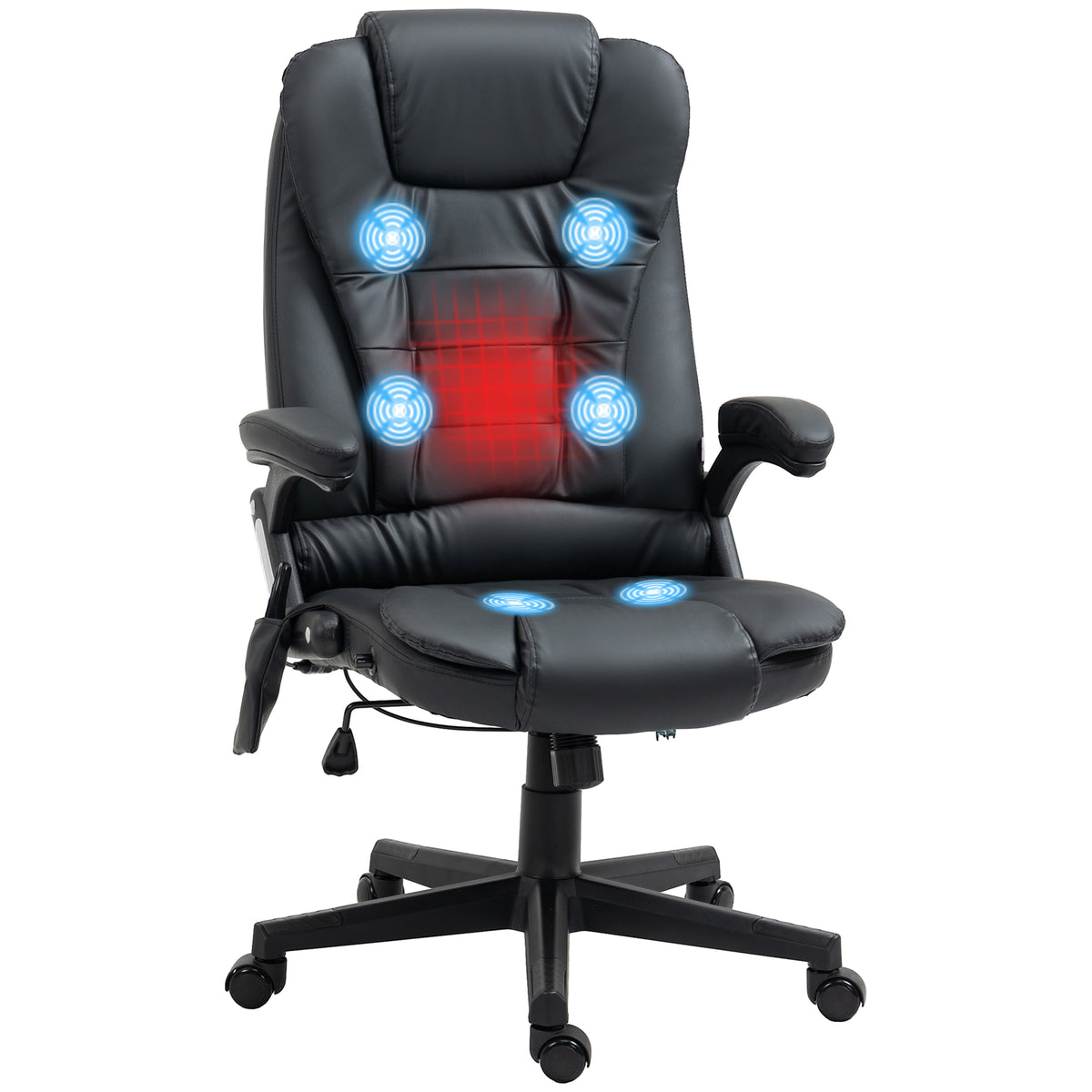 Fauteuil de bureau massant et chauffant électrique fauteuil bureau ergonomique revêtement synthétique noir-0