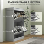 Meuble à chaussures, 2 portes abattants, étagères réglables, pour entrée, couloir, 54 x 24 x 82,5 cm, gris-4