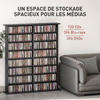 Rangements pour CD et DVD avec 16 compartiments et 12 étagères réglables capacité max. 720 CD/396 DVD et Blu-ray noir-3