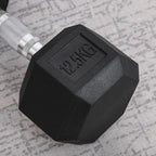 Haltère hexagonal 12,5 kg en fonte caoutchouté pour maison bureau gym à domicile, noir-7