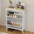 Meuble à chaussures 14 paires bohème avec 2 tiroirs rabattables, portes effet cannage rotin, 80 x 24 x 95,5 cm, blanc-7