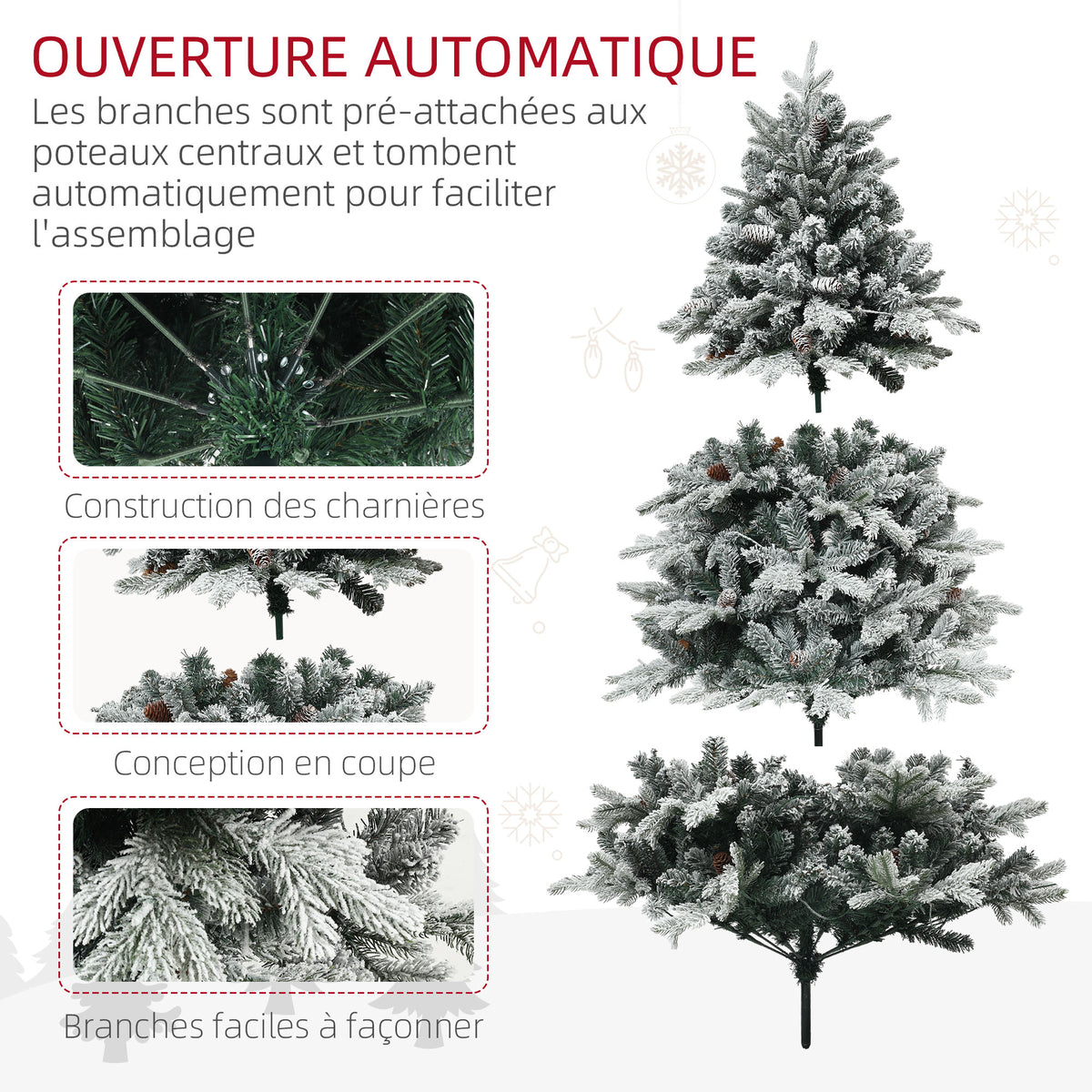 Sapin de Noël Artificiel 180 cm lumineux LED 793 Branches enneigées grand réalisme support en acier pliable Vert-5