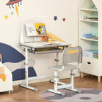 Ensemble chaise et bureau pour enfants avec lampe LED hauteur réglable plateau incliné support de lecture gris-9