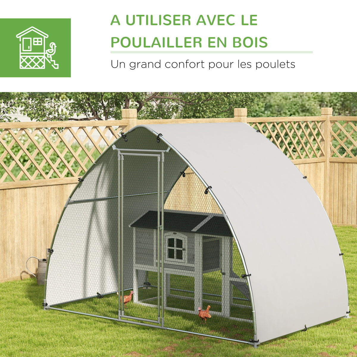 Grand enclos poulailler chenil volière extérieure 5,75m² toit anti-UV toit anti-UV, acier galvanisé, porte verouillable-4