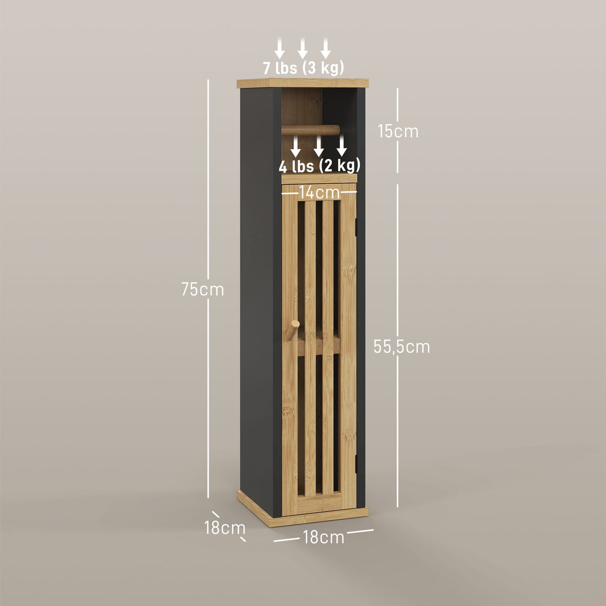 Meuble de salle de bain avec support papier toilette rangement avec barre amovible 2 Niveaux + Sortie Papier MDF Bambou-2