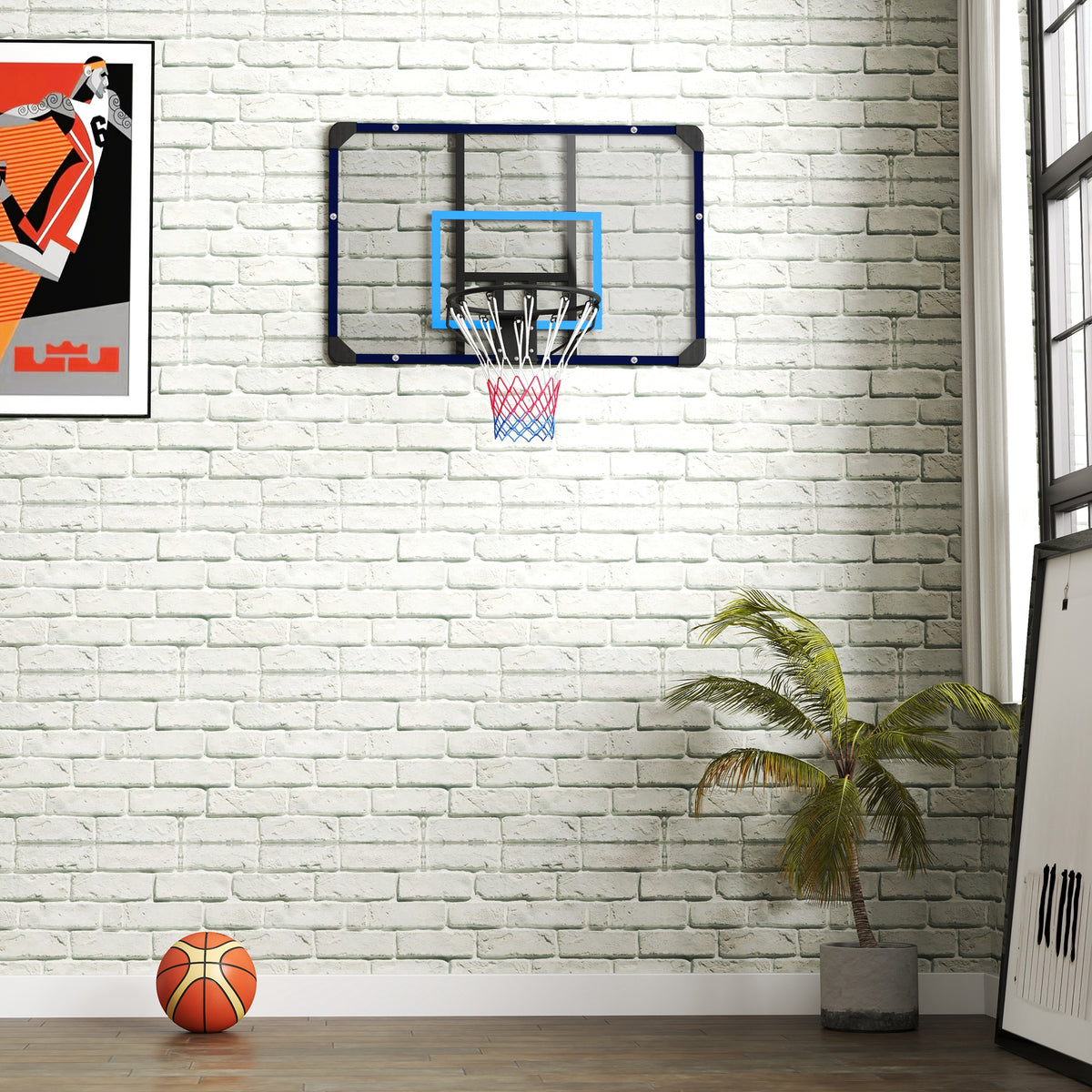 Panier de basketball mural panier spécial - 113L x 73H cm - filet toutes saisons pour l'intérieur et l'extérieur-5
