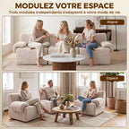 Canapé 3 Places Modulable 277 cm, Canapé Salon Compressé en Chenille Moderne, Assise Profonde, Accoudoirs Larges, Beige-3