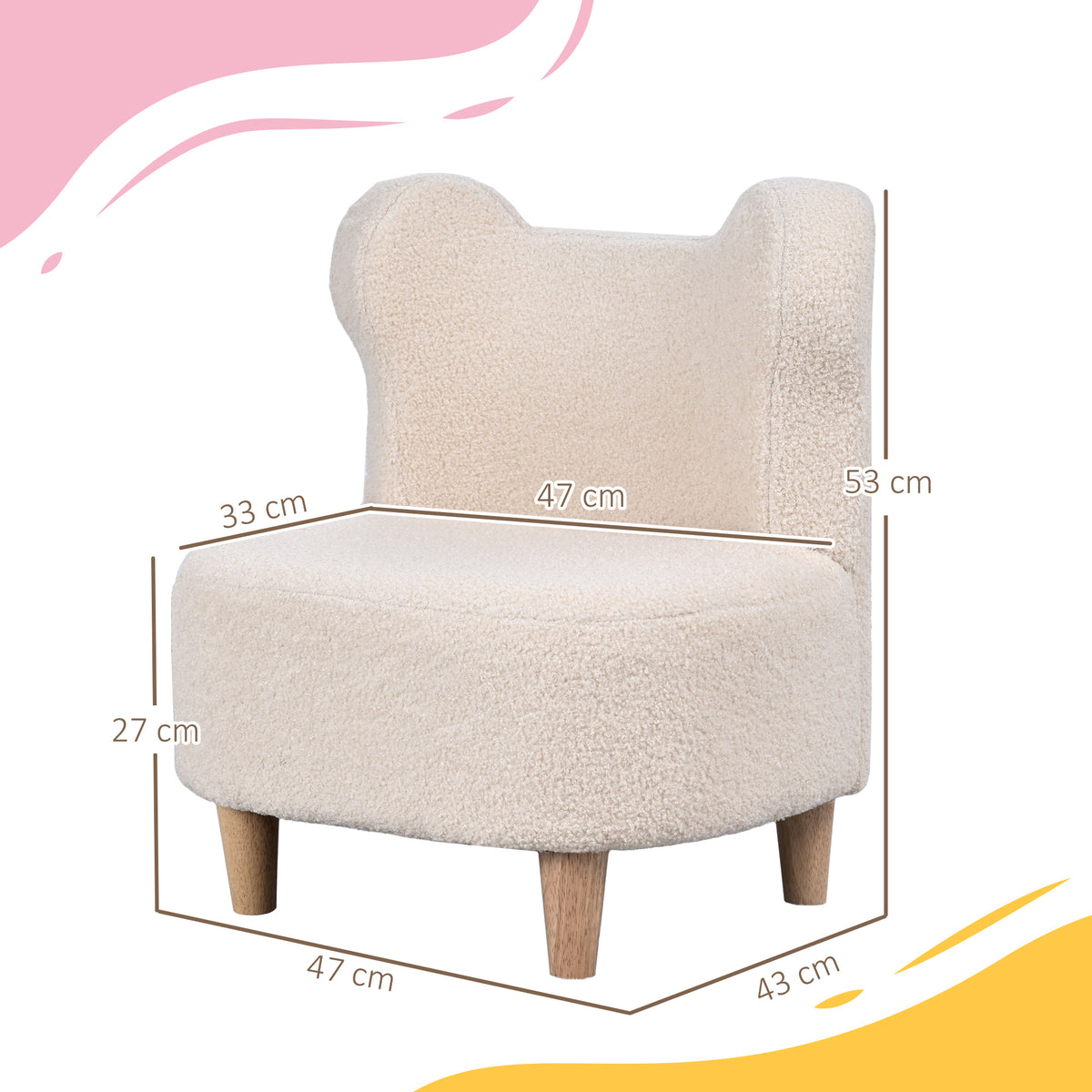 Fauteuil enfants canapé pour enfants avec dossier en forme ours, tissu en polaire teddy, 47 x 43 x 53 cm, beige-2