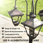 Lampadaire Extérieur sur Pied à 3 Têtes avec Bac à Fleurs, Capteur Automatique Crépuscule à L'aube, 52x52x185cm, Noir-3