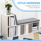 Bibliothèque banc 2 en 1 avec 5 compartiments de rangement et 2 coussins 108 x 30 x 60 cm blanc gris-3