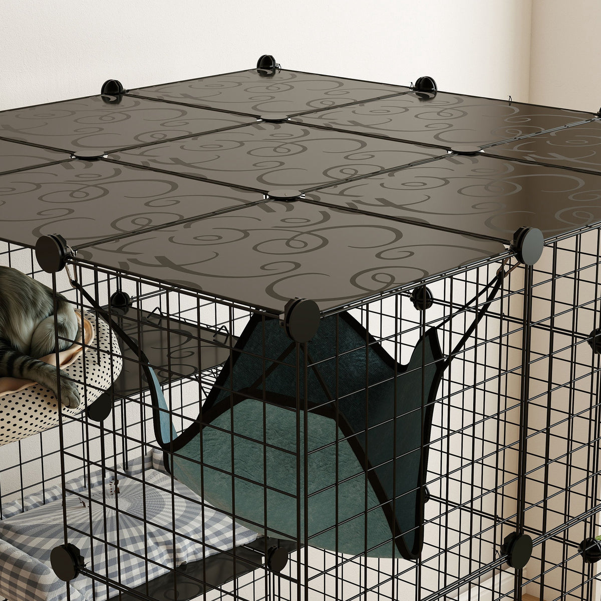 Clôture pour animaux domestiques lapin enclos intérieur 4 niveaux modulable panneaux grillagés 105 x 105 x 140 cm noir-7