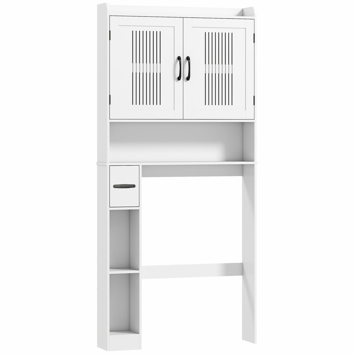 Meuble WC dessus de toilette meuble salle de bain avec placard à porte double et porte-papier 80x19,5x170cm blanc-0
