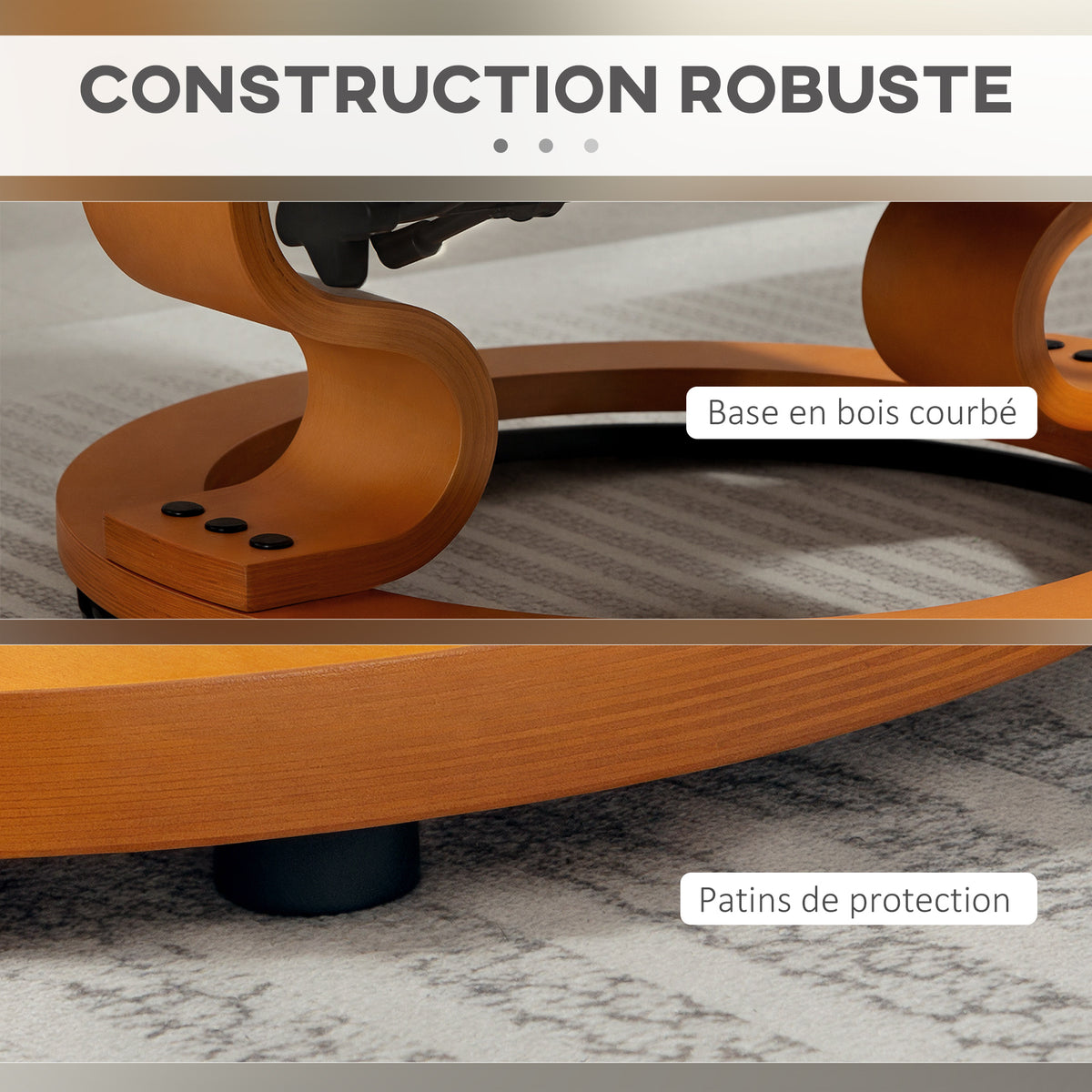Fauteuil de relaxation inclinable avec repose-pied, pivotant, cadre en bois , revêtement synthétique crème-6