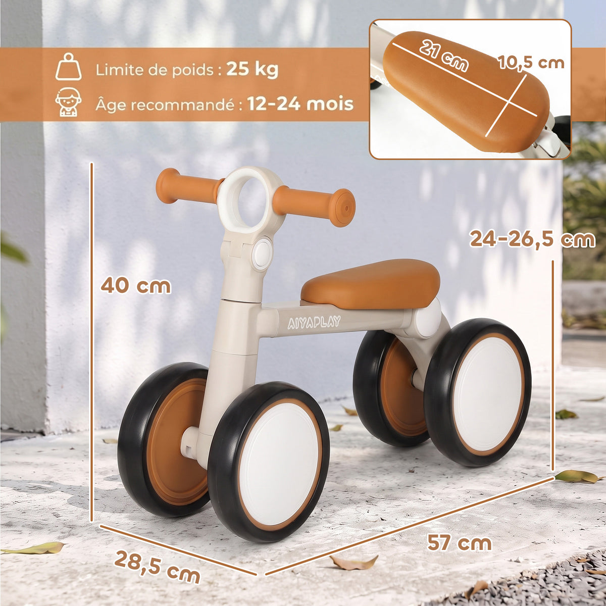 Draisienne Bébé 1-2 Ans Pliable, Cadre Léger en Aluminium, Siège Guidon Réglables, Pneus Silencieux, 57x28,5x40cm, Crème-2