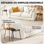 Lot de 2 tables basses gigognes, tables d'appoint contemporain cadre en métal, ronde et triangulaire, noyer et noir-3