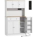 Buffet haut cuisine, armoire de cuisine, station de charge, 6 portes, plan de travail, porte-épices, 100x40x173cm, blanc-0