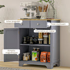 Meuble de rangement buffet salon avec placards, 2 tiroirs et étagères réglables, 68x40,3x85cm, gris et bois naturel-6