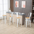 Lot de 4 tabourets de bar industriel avec dossier repose-pied hauteur assise 76 cm métal crème-1