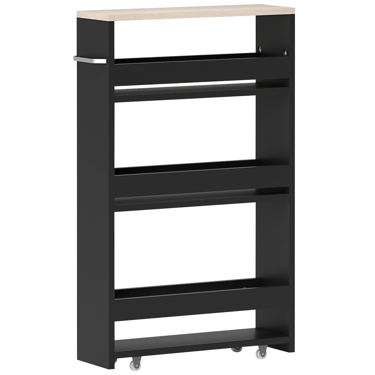 Chariot de rangement à 3 niveaux chariot de stockage étagère sur roulettes avec poignée - 48 x 15 x 80 cm noir-0