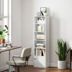 Bibliothèque meuble de rangement 6 niveaux avec 3 étagères réglables et placard, style moderne 40 x 30 x 156 cm blanc-8